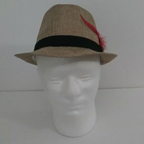 New Tan And Black Feather Fedora - Picture 2 of 4